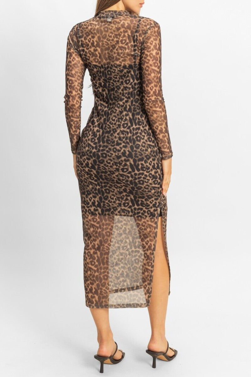 Mesh Leopard Print Midi Dress - Image 3