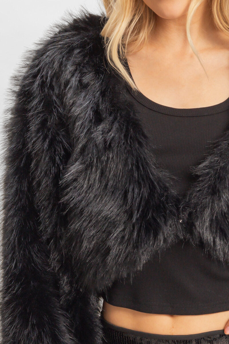 Faux Fur Cropped Jacket - Image 3