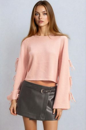 Tie-Sleeve Cropped Sweater Top