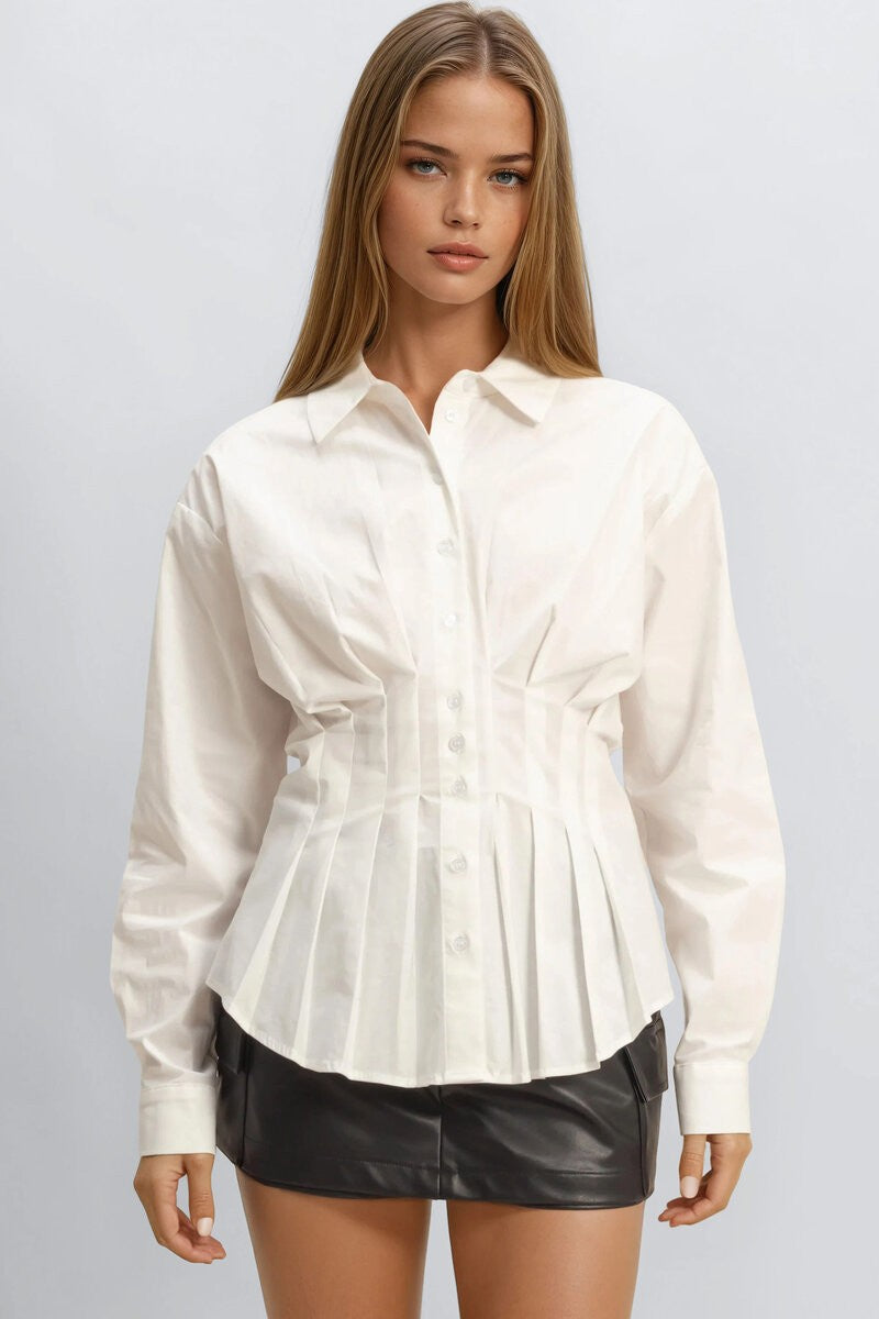 Pleated Poplin Peplum Shirt - Image 2