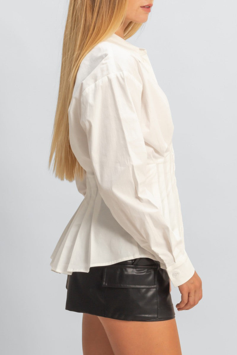 Pleated Poplin Peplum Shirt - Image 4
