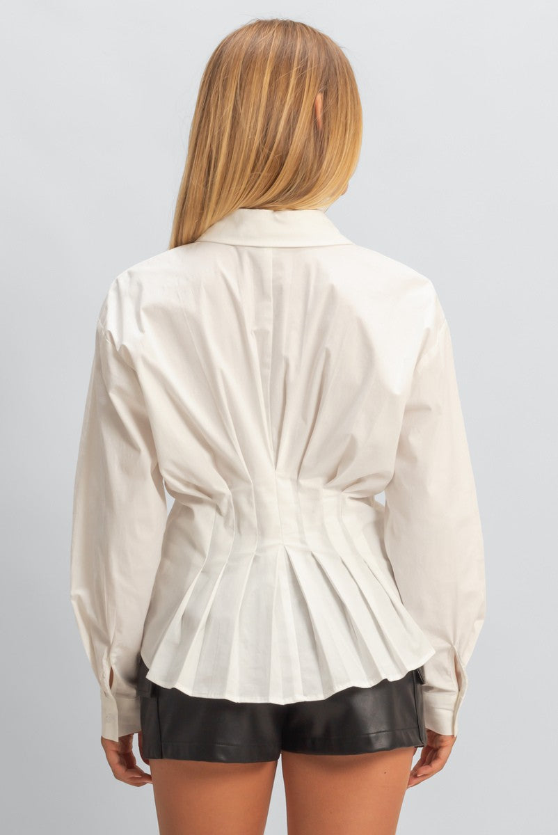 Pleated Poplin Peplum Shirt - Image 5