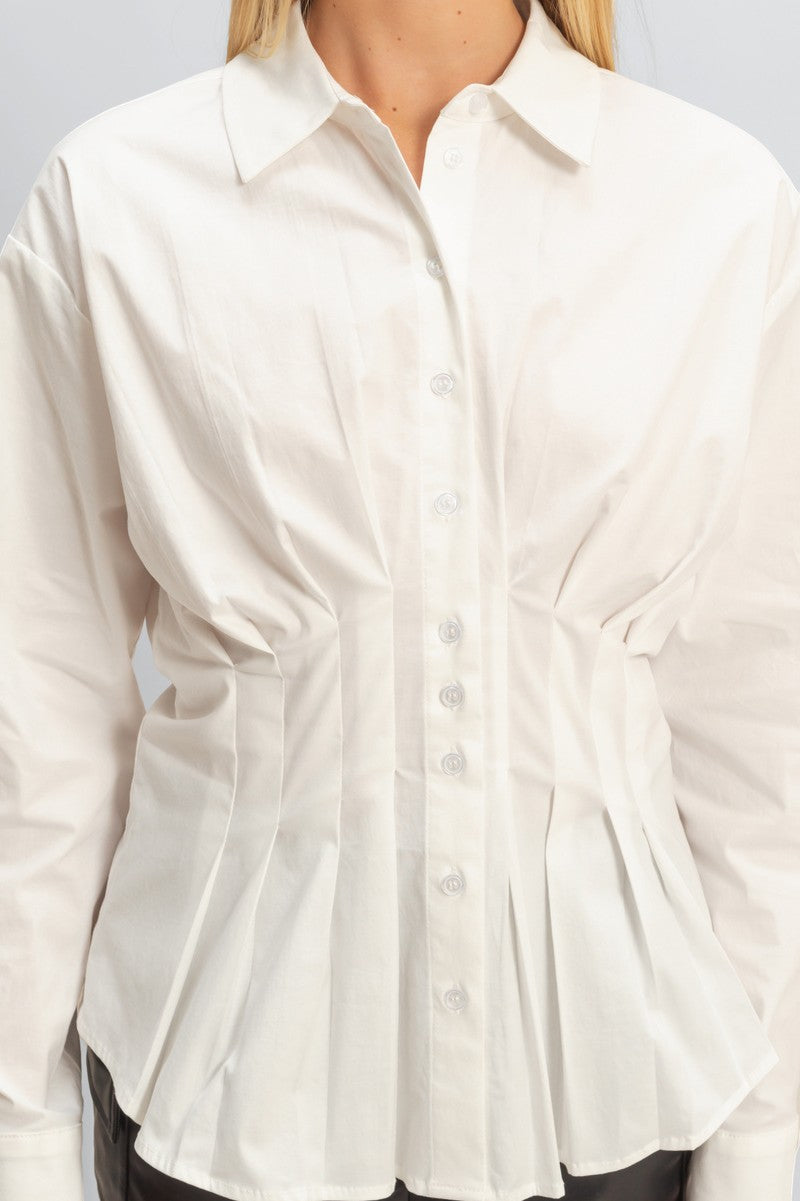 Pleated Poplin Peplum Shirt - Image 3