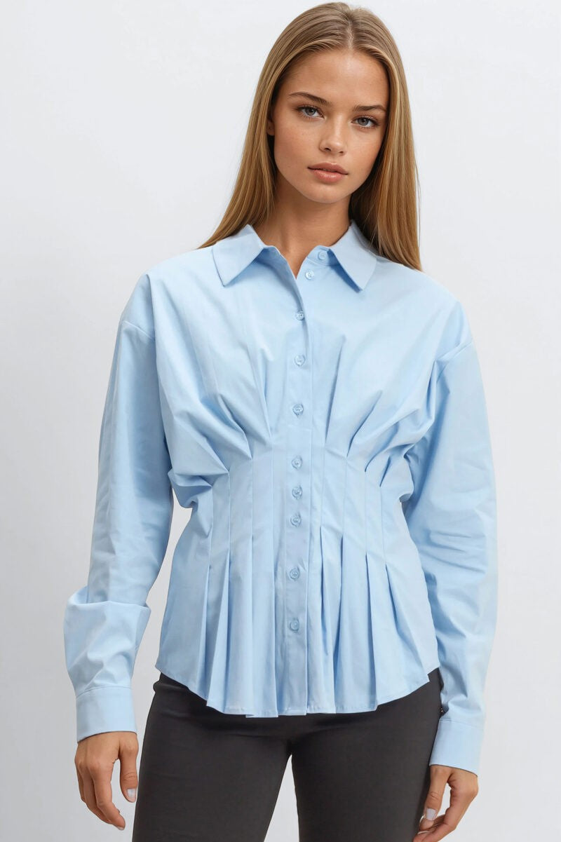 Pleated Poplin Peplum Shirt - Image 9