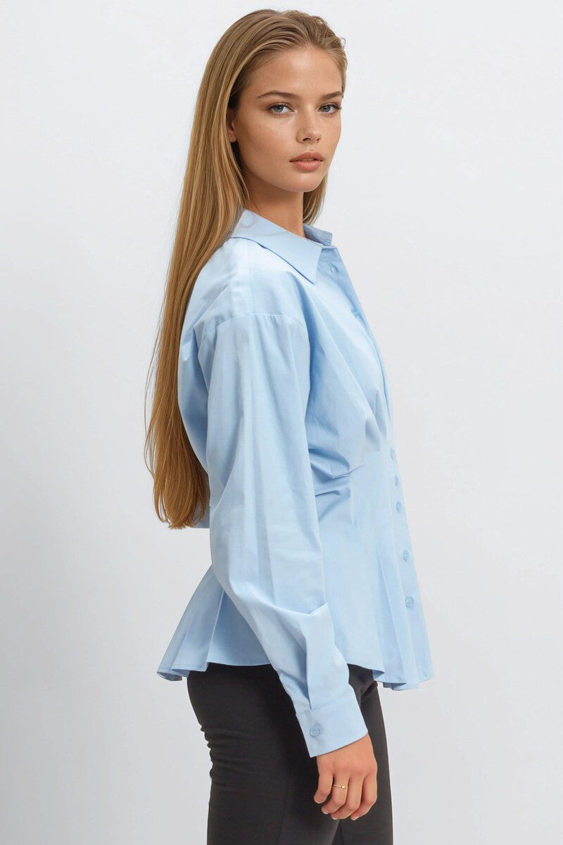 Pleated Poplin Peplum Shirt - Image 8