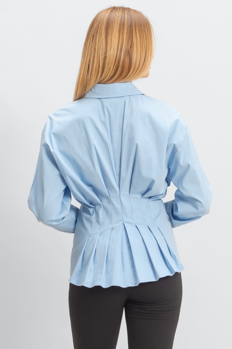 Pleated Poplin Peplum Shirt - Image 10