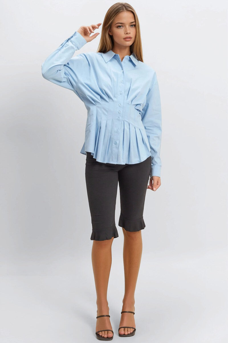 Pleated Poplin Peplum Shirt - Image 7