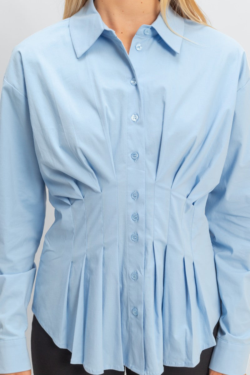 Pleated Poplin Peplum Shirt - Image 11