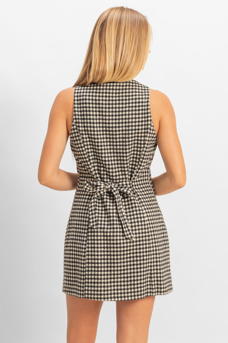Sleeveless Houndstooth Button-Front Mini Dress - Image 5