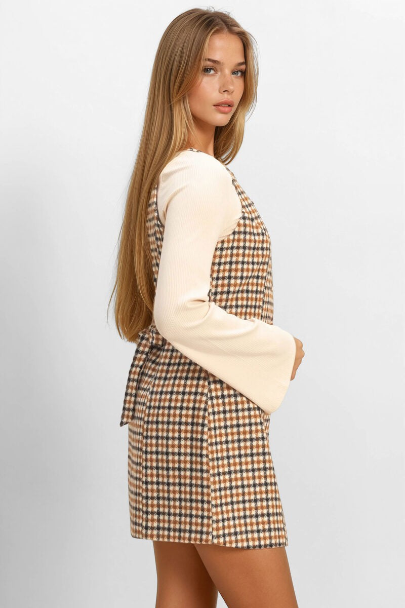 Sleeveless Houndstooth Button-Front Mini Dress - Image 8