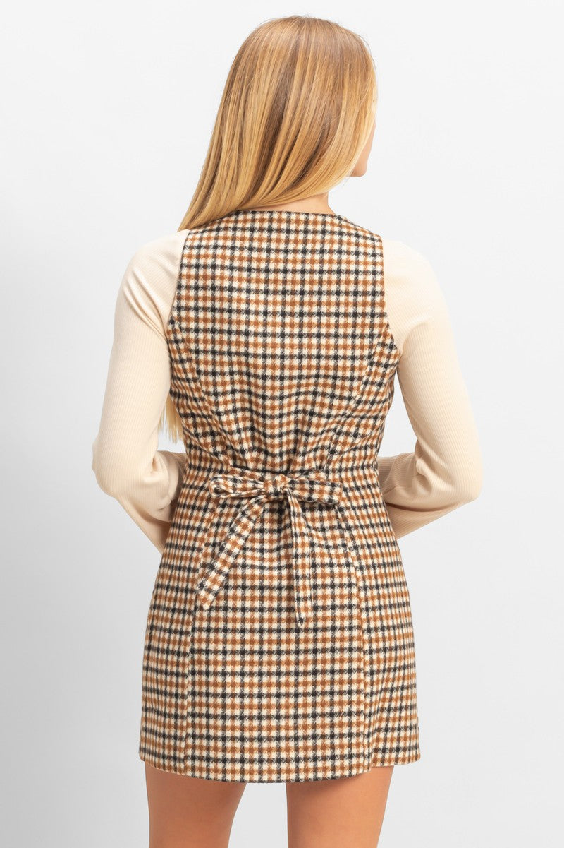 Sleeveless Houndstooth Button-Front Mini Dress - Image 10