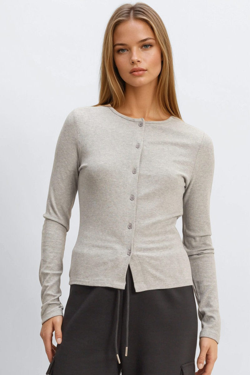 Ribbed Button-Front Cardigan Top - Image 3