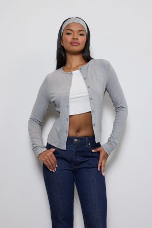 Ribbed Button-Front Cardigan Top