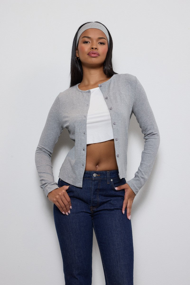 Ribbed Button-Front Cardigan Top