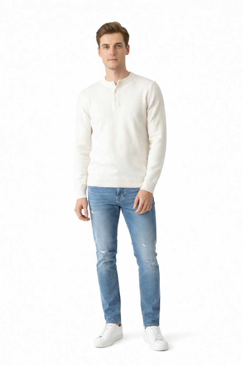 Long-Sleeve Henley Sweater - Image 2