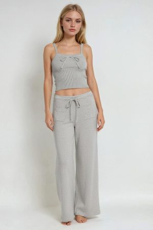 Ribbed Sweater-Knit Pajama Pant
