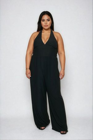Plus Size Halter Wide-Leg Jumpsuit