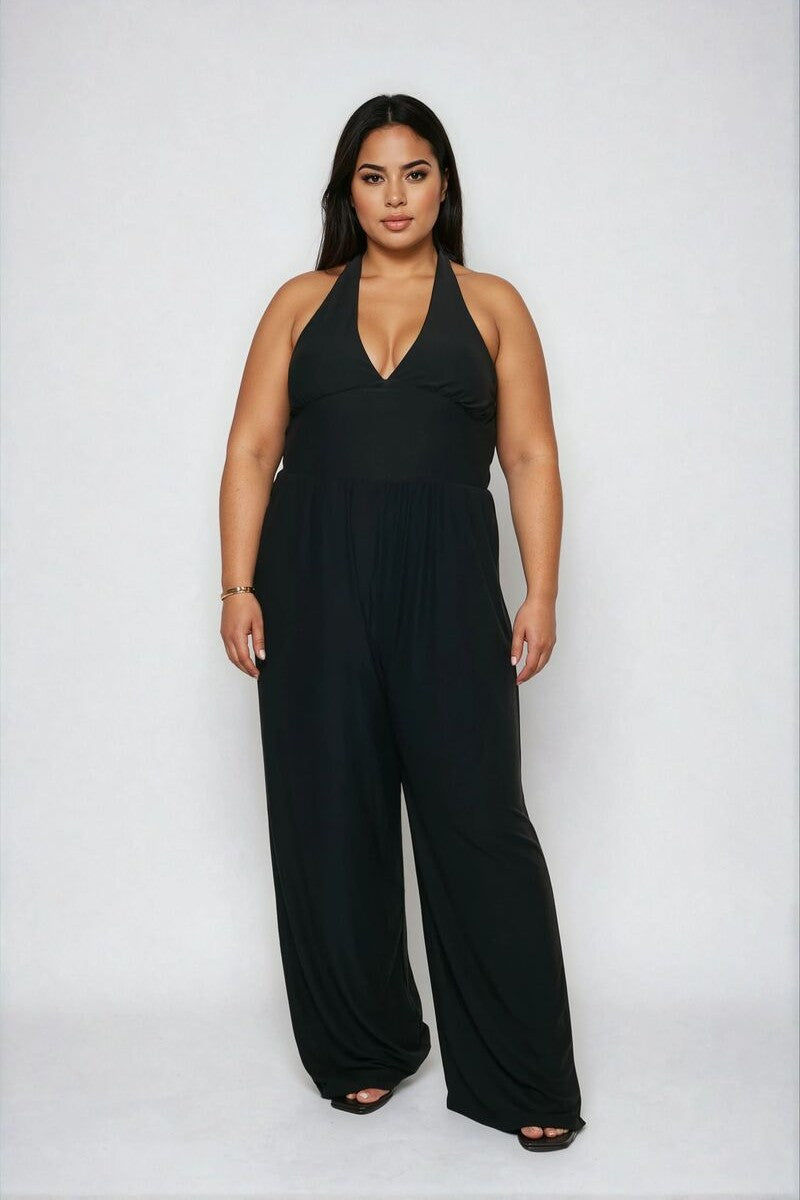 Plus Size Halter Wide-Leg Jumpsuit