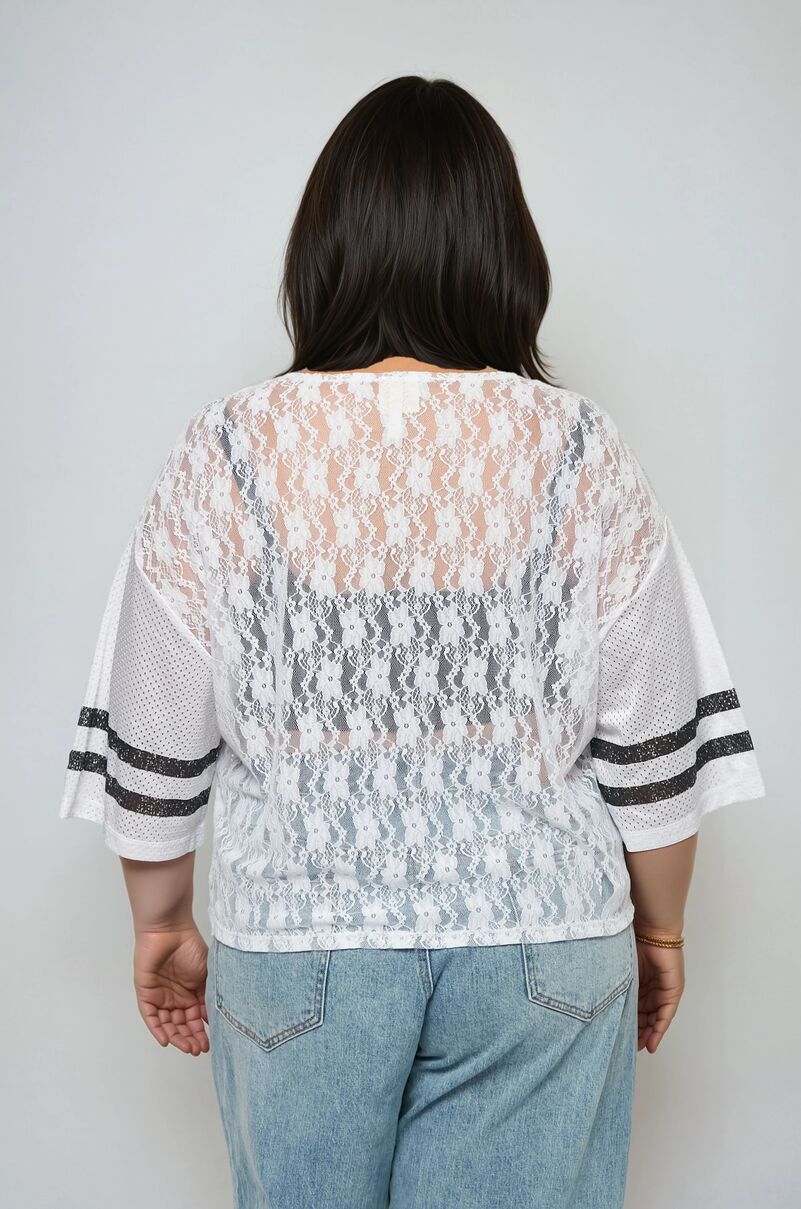 Plus Size Lace-Trim Mesh Jersey Top - Image 4