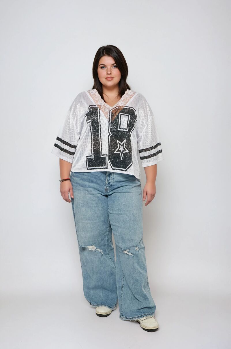 Plus Size Lace-Trim Mesh Jersey Top - Image 2