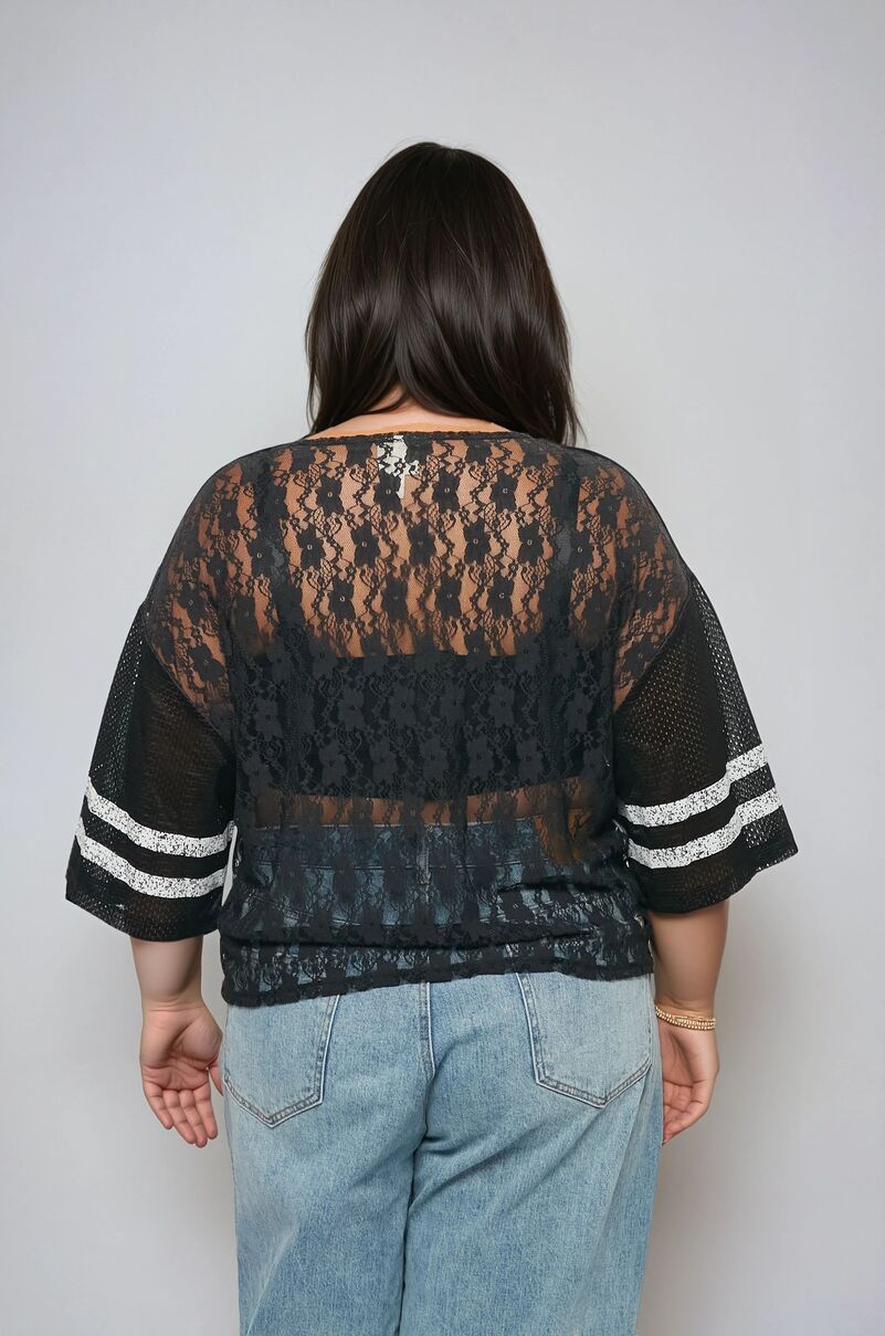 Plus Size Lace-Trim Mesh Jersey Top - Image 8