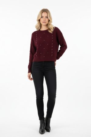 Embellished Cable-Knit Cropped Sweater