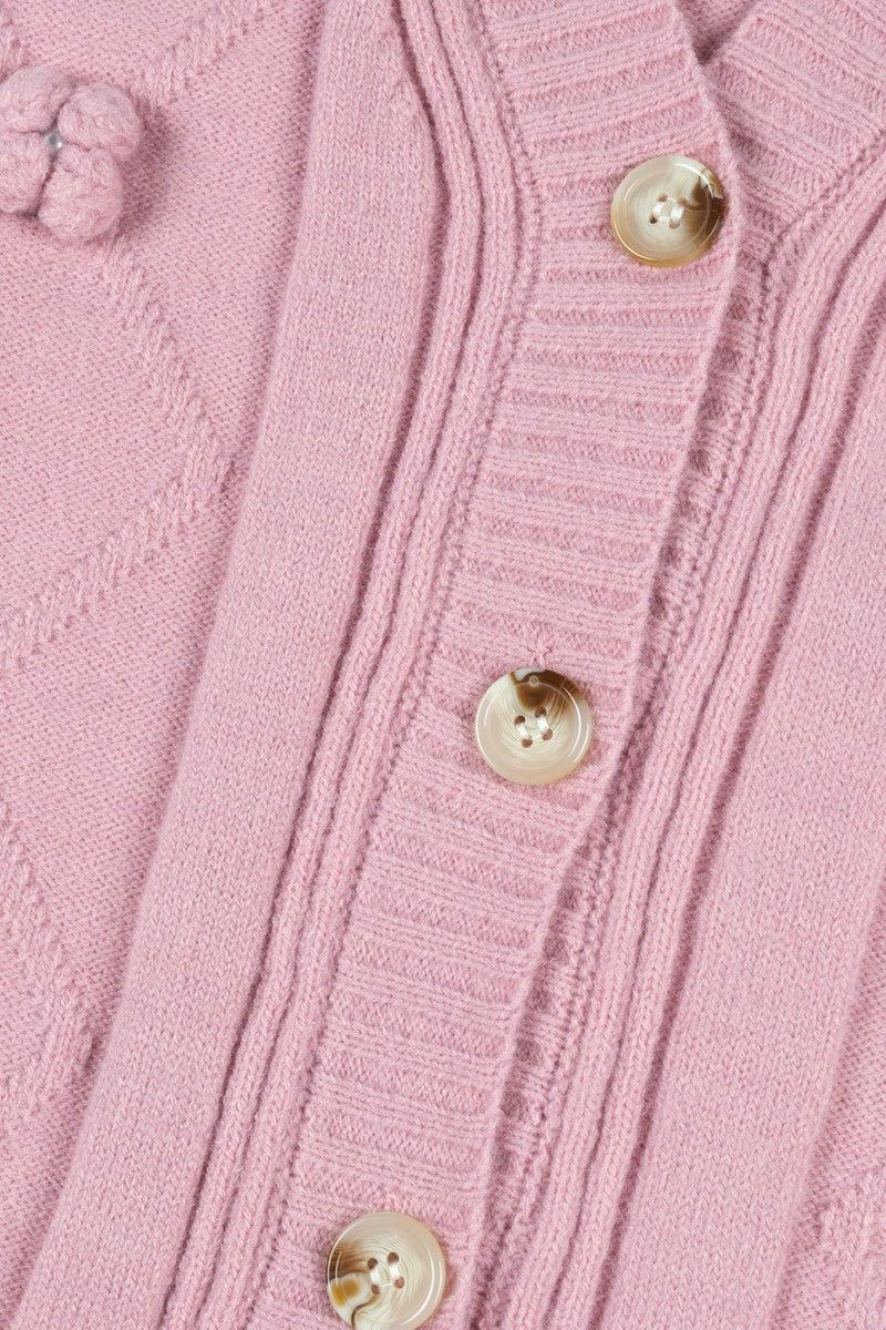 Bow Applique Cropped Cardigan Sweater - Image 3