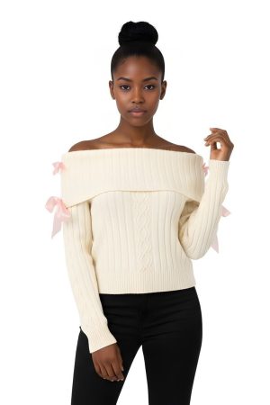 Off-The-Shoulder Ribbon Sweater
