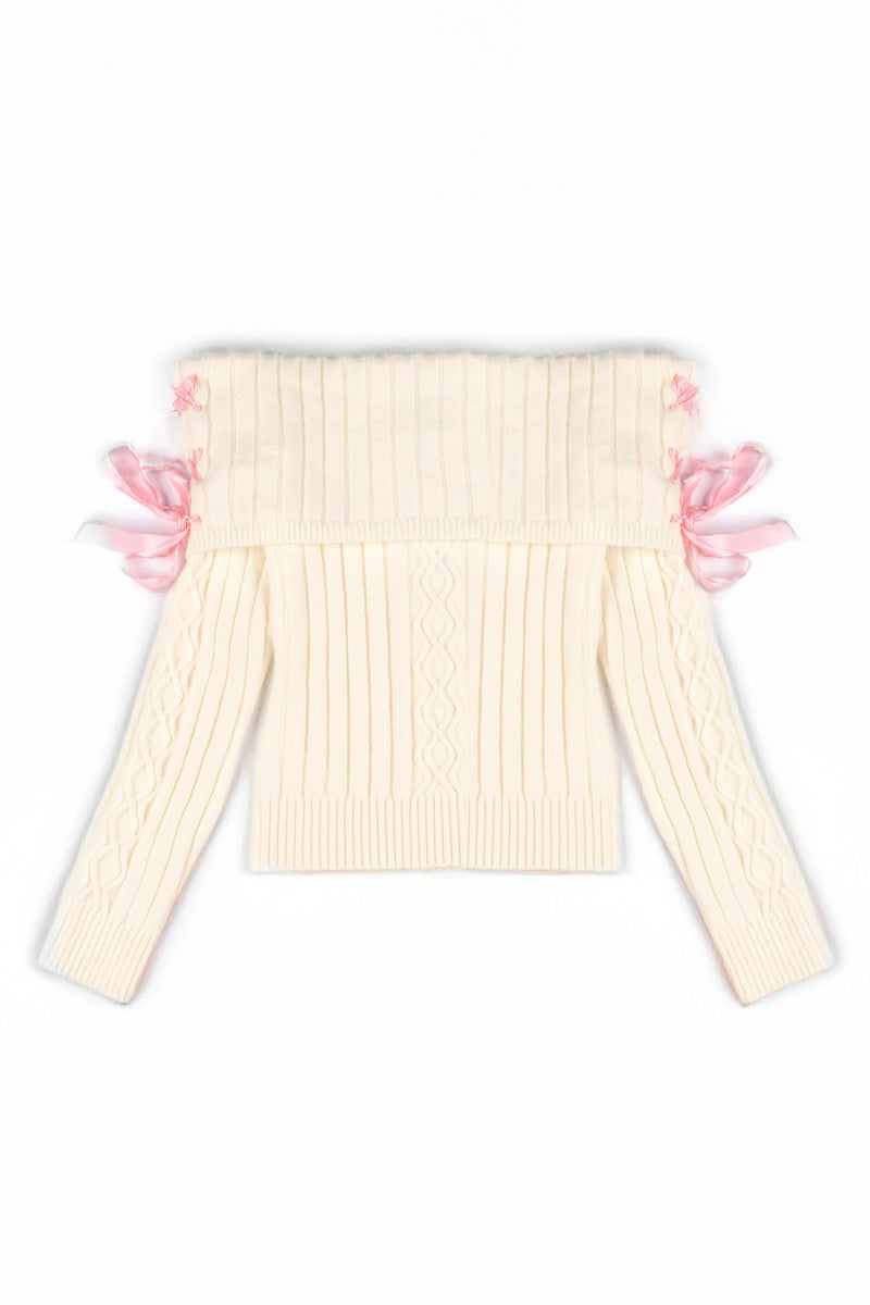 Off-The-Shoulder Ribbon Sweater - Image 2