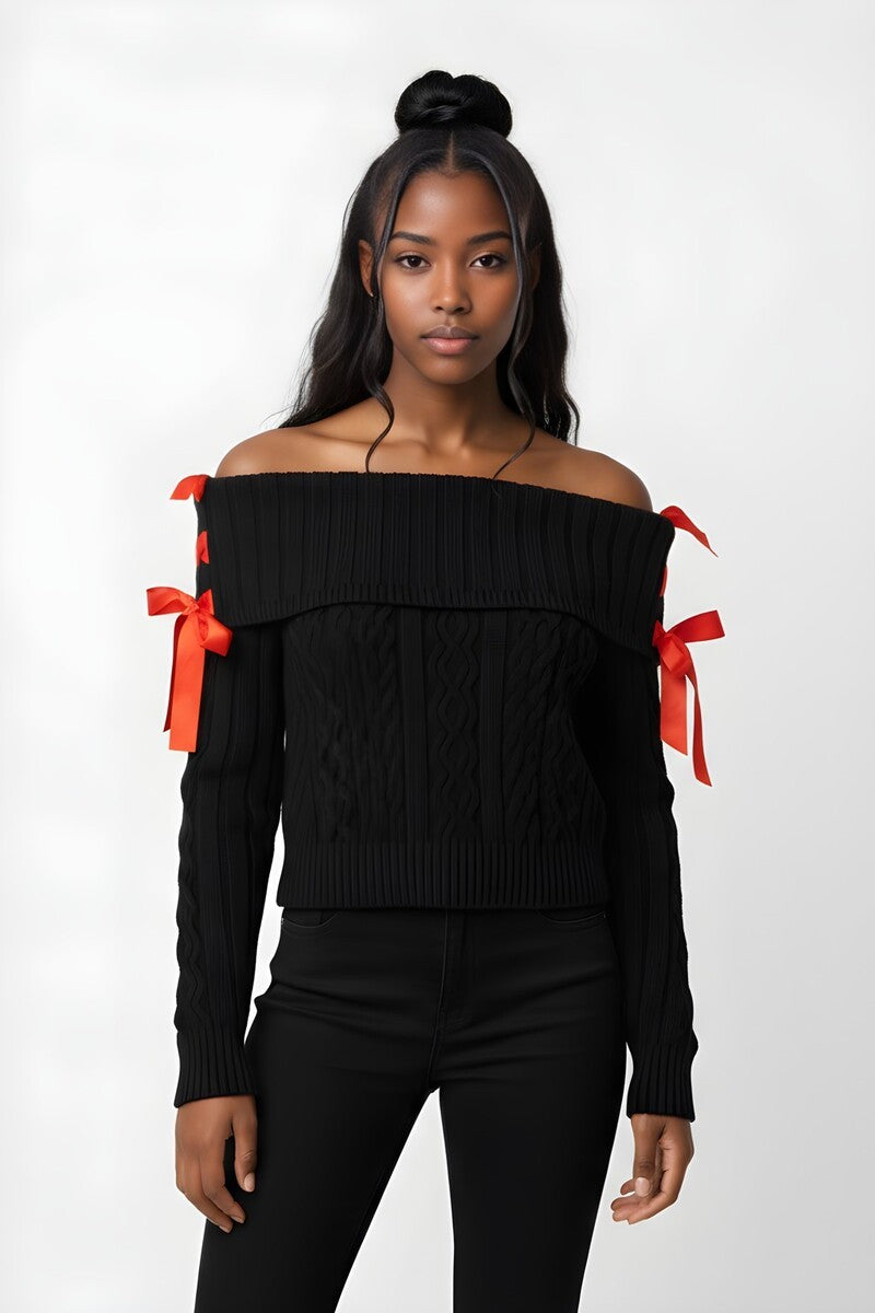 Off-The-Shoulder Ribbon Sweater - Image 3