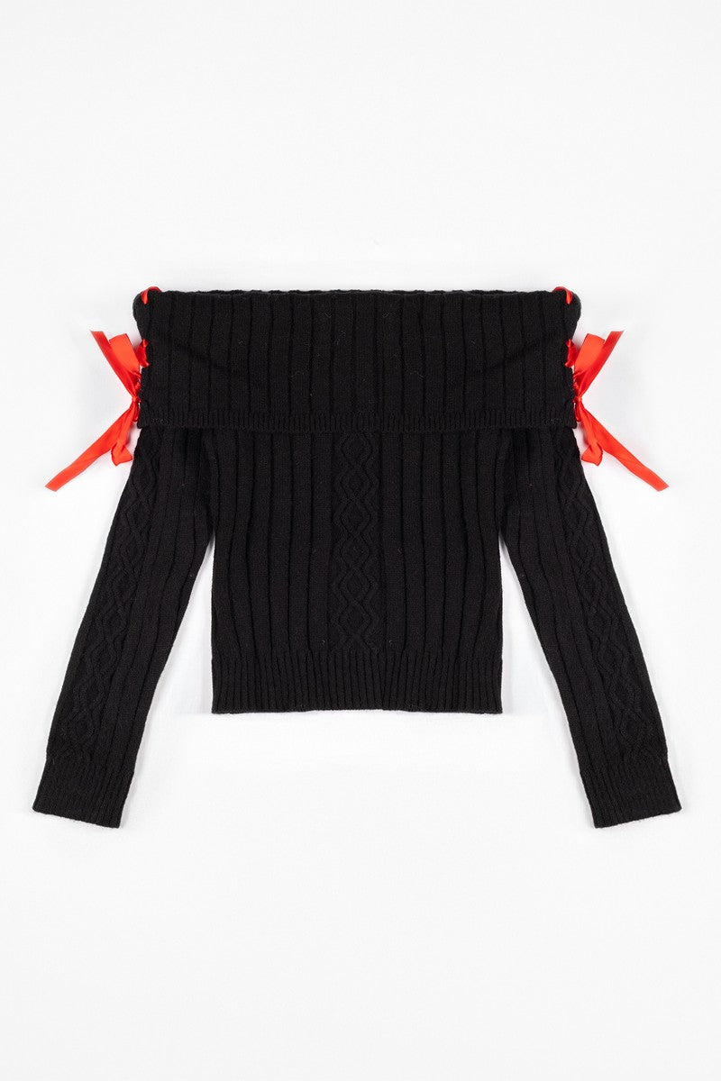 Off-The-Shoulder Ribbon Sweater - Image 4