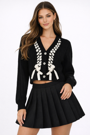 Braided Ribbon Cropped Cardigan Sweater