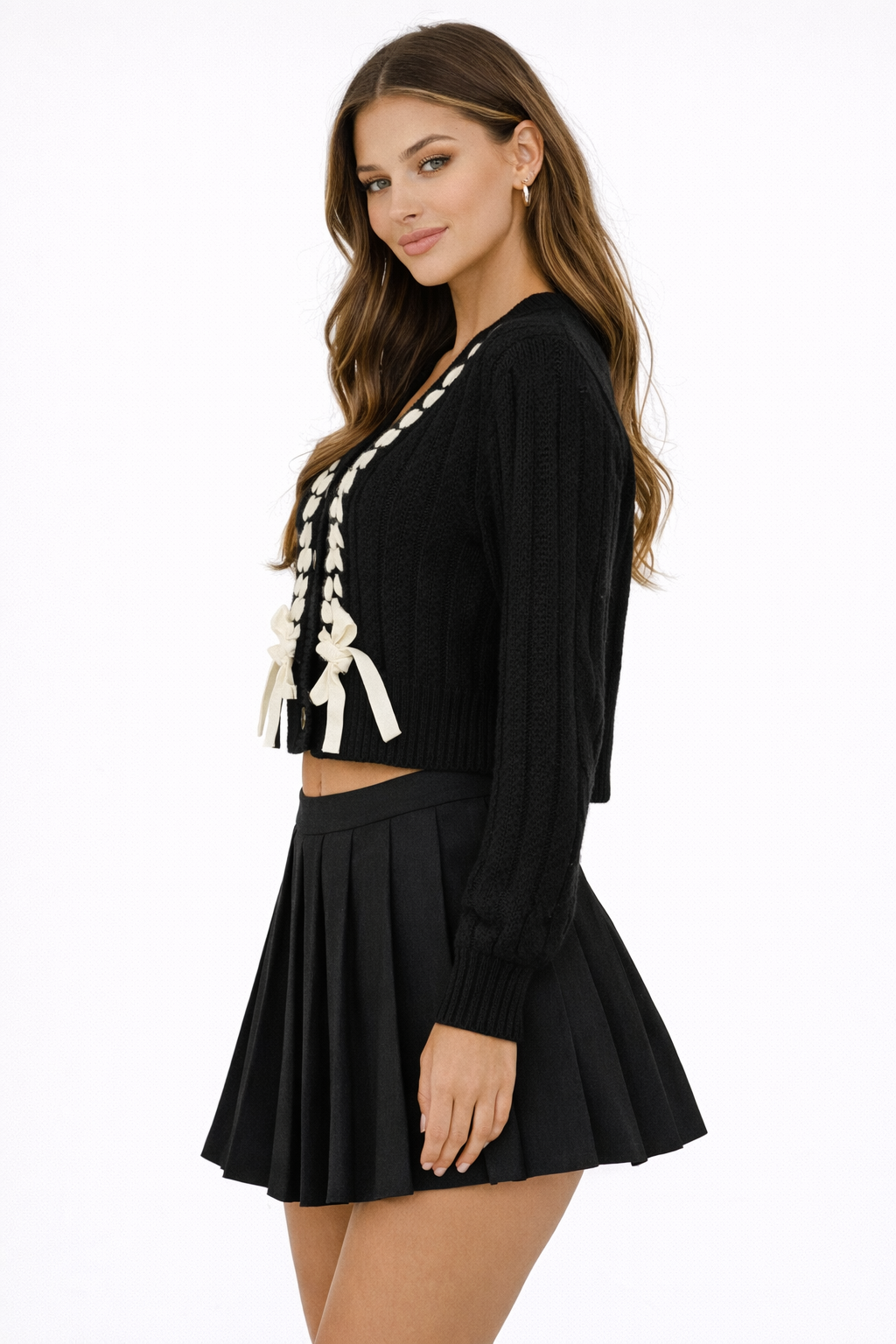 Braided Ribbon Cropped Cardigan Sweater - Image 2