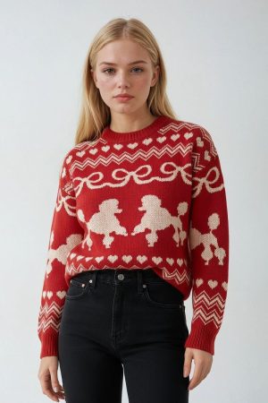 Poodle Pattern Fair Isle Knit Sweater