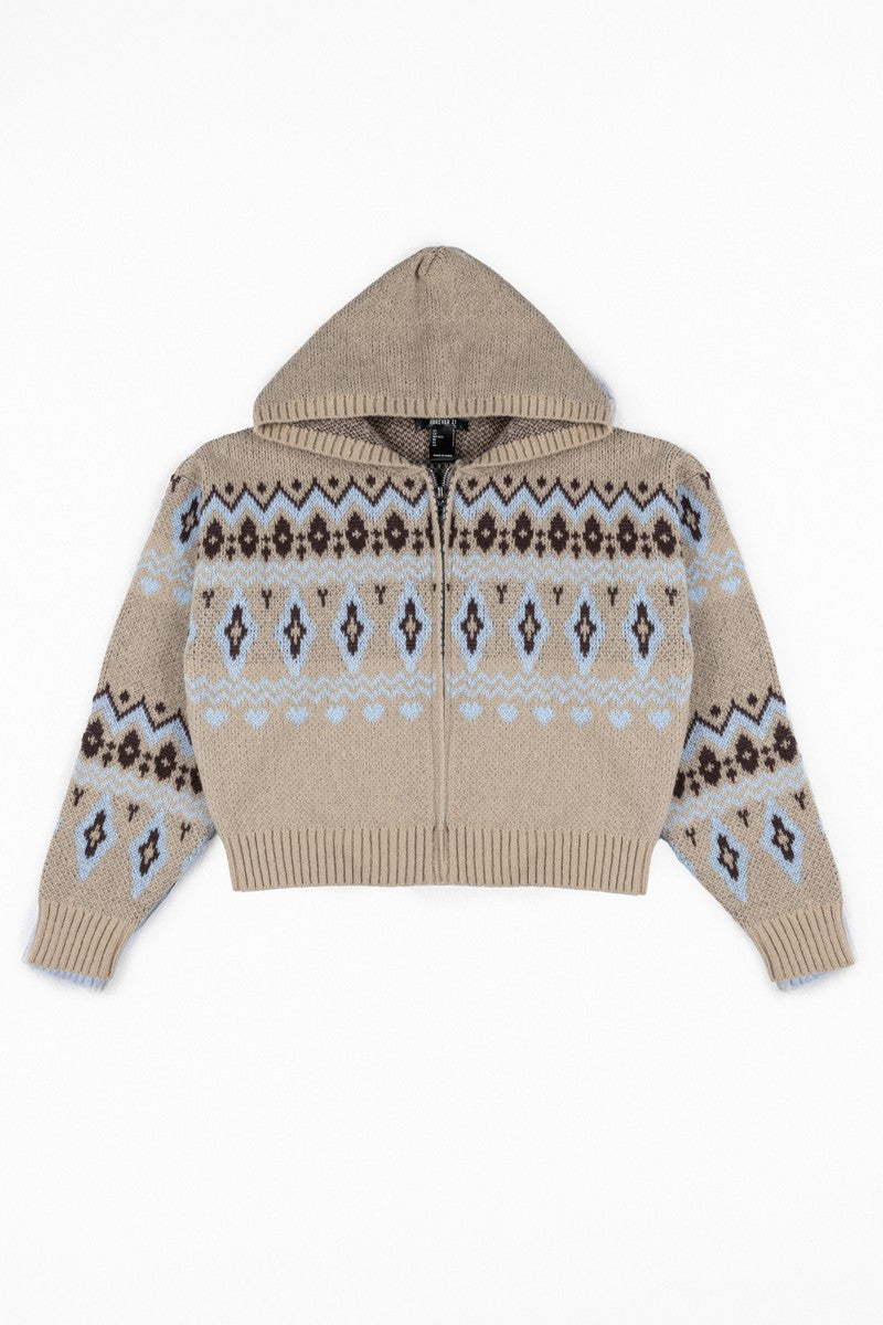 Fair Isle Zip-Up Hoodie Sweater - Image 5