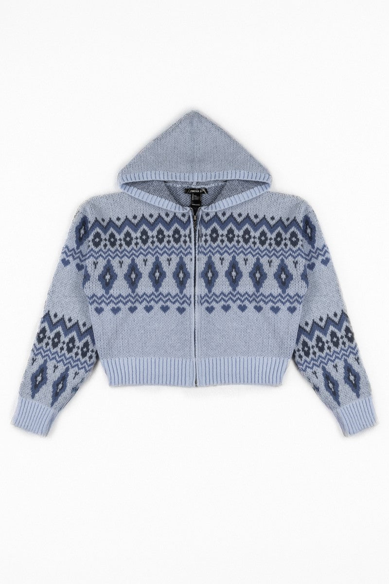 Fair Isle Zip-Up Hoodie Sweater - Image 2