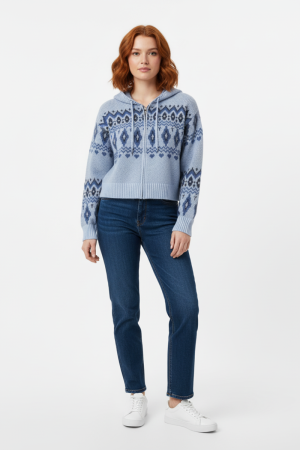 Fair Isle Zip-Up Hoodie Sweater