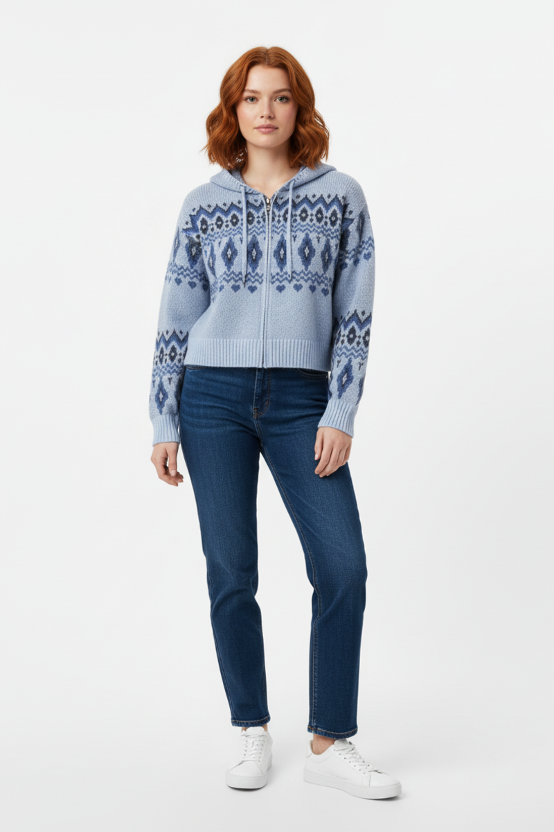 Fair Isle Zip-Up Hoodie Sweater