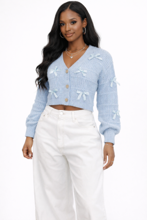Ribbon Bow Cropped Cardigan Sweater