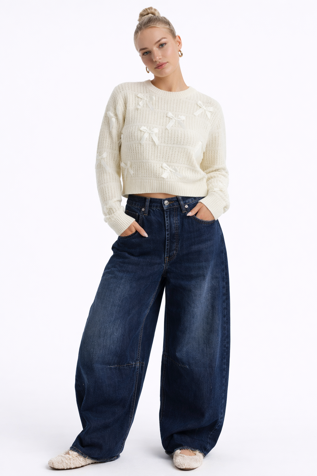 Ribbon Bow Cropped Sweater