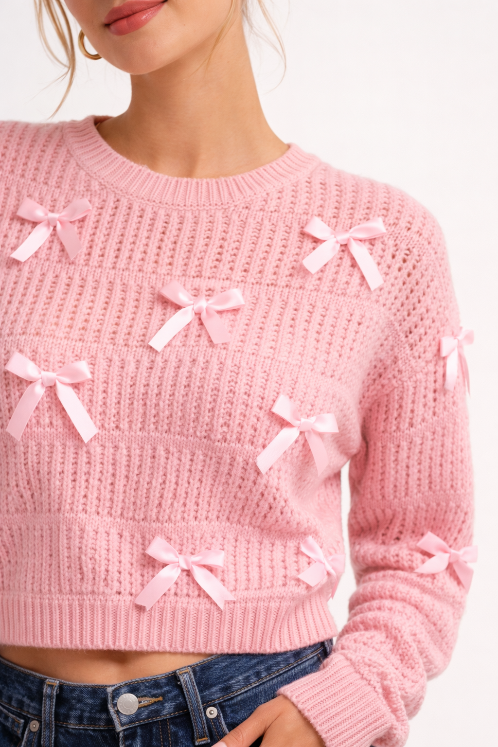 Ribbon Bow Cropped Sweater - Image 5