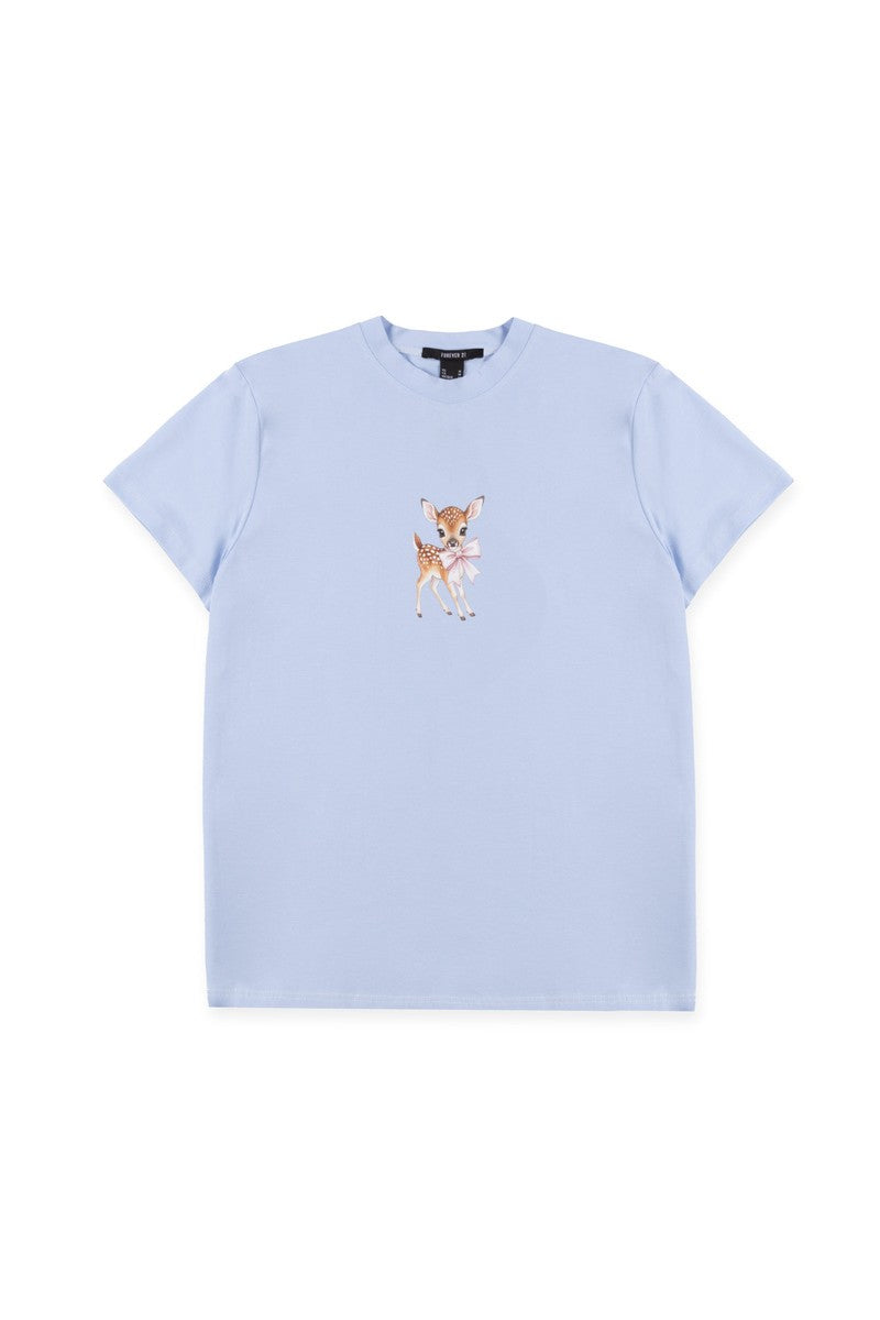 Deer Graphic Tee & Plaid Shorts Pajama Set - Image 2