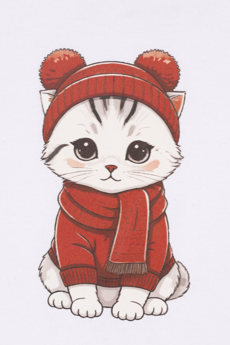 Cat Graphic Tee & Plaid Shorts Pajama Set - Image 4