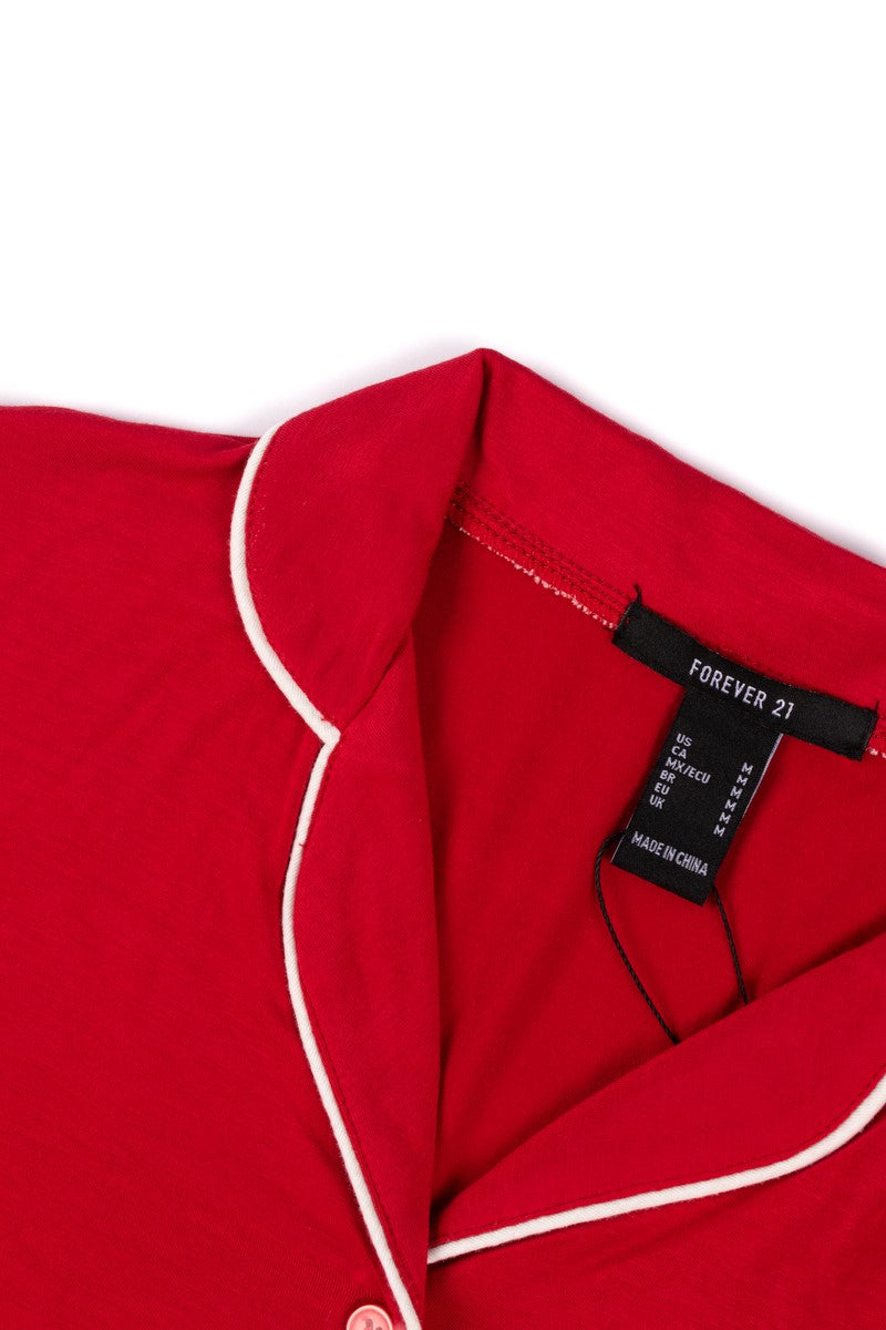 Piped-Trim Top & Shorts Pajama Set - Image 4