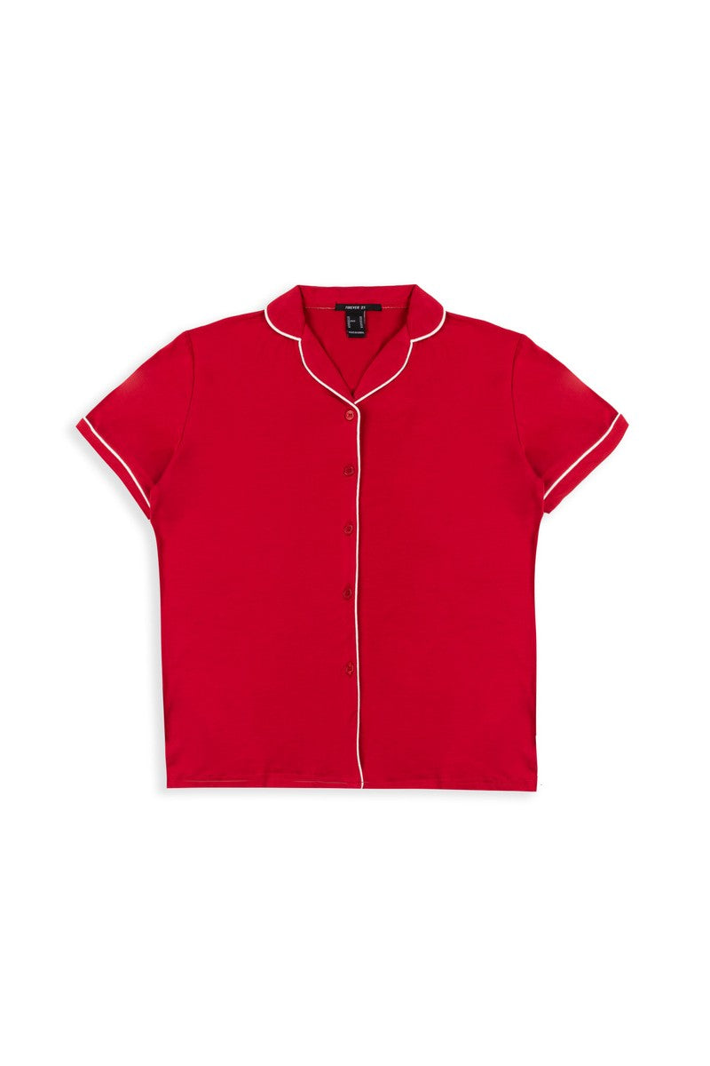 Piped-Trim Top & Shorts Pajama Set - Image 3