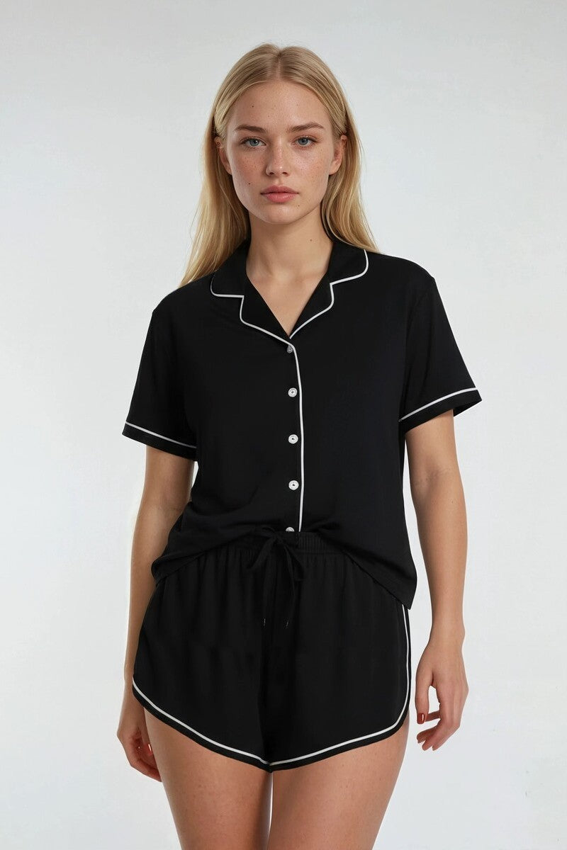 Piped-Trim Top & Shorts Pajama Set - Image 6