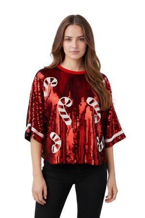 Candy Cane Holiday Sequin Top