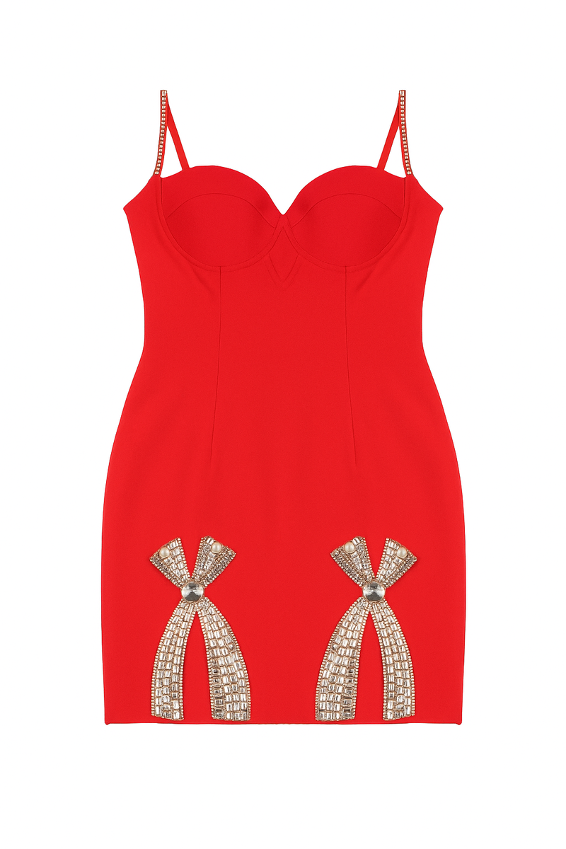 Rhinestone Bow Sweetheart Bodycon Mini Dress - Image 10