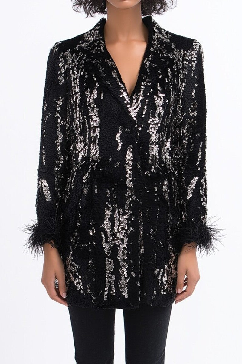 Sequin Feather-Trim Blazer - Image 4