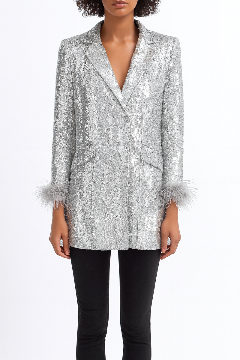 Sequin Feather-Trim Blazer - Image 6
